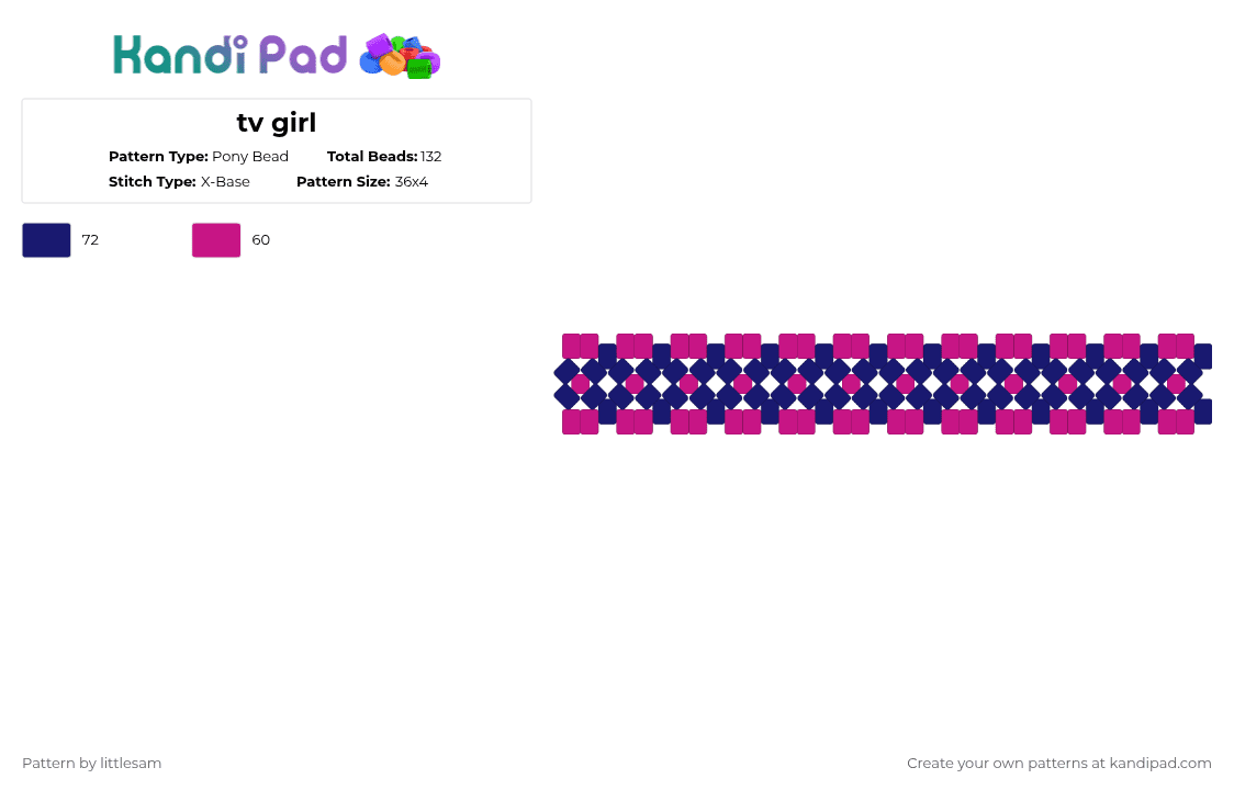 tv girl - Pony Bead Pattern by deleted_user_662939 on Kandi Pad - purple,pink