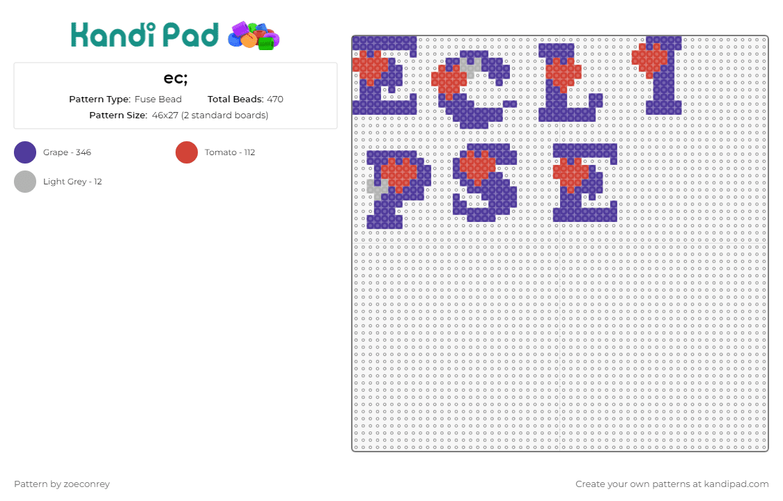 ec; - Fuse Bead Pattern by zoeconrey on Kandi Pad - lunar eclipse,text,hearts,expressive,statement,bold,charming,creative,purple