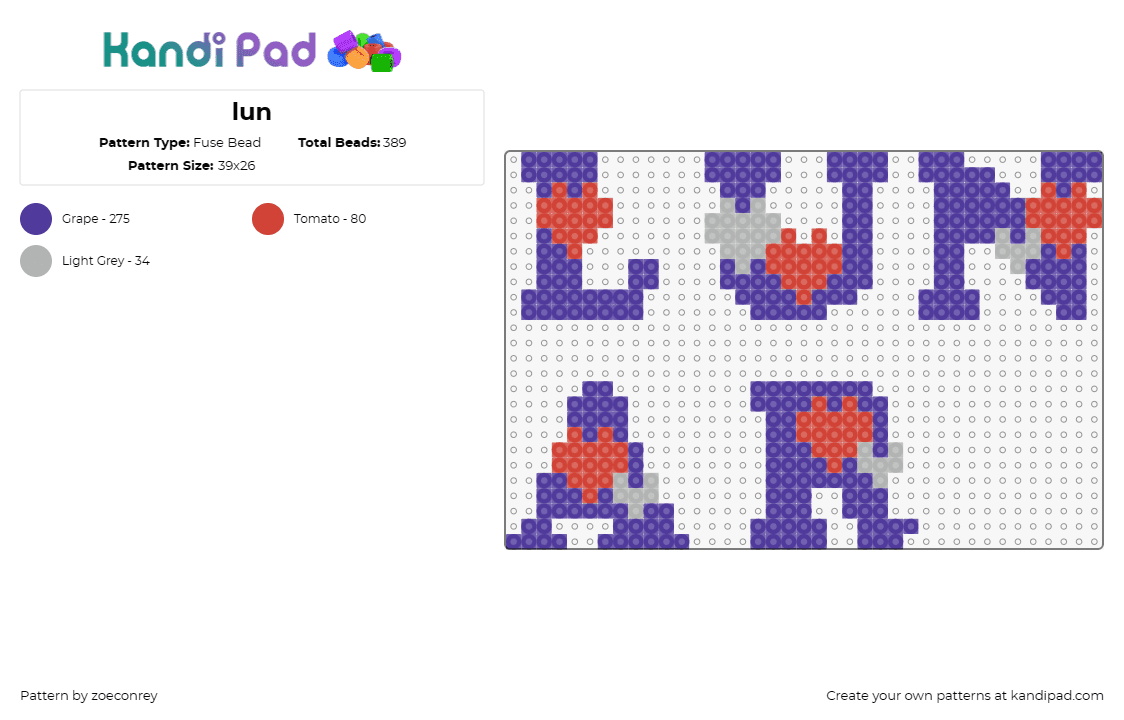 lun - Fuse Bead Pattern by zoeconrey on Kandi Pad - lunar eclipse,text,celestial,astronomy,whimsical,personal,purple