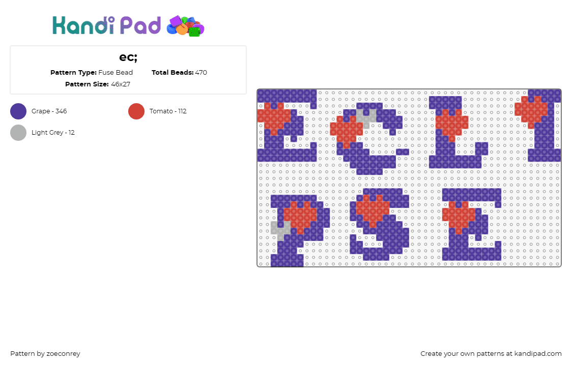 ec; - Fuse Bead Pattern by zoeconrey on Kandi Pad - lunar eclipse,text,hearts,expressive,statement,bold,purple