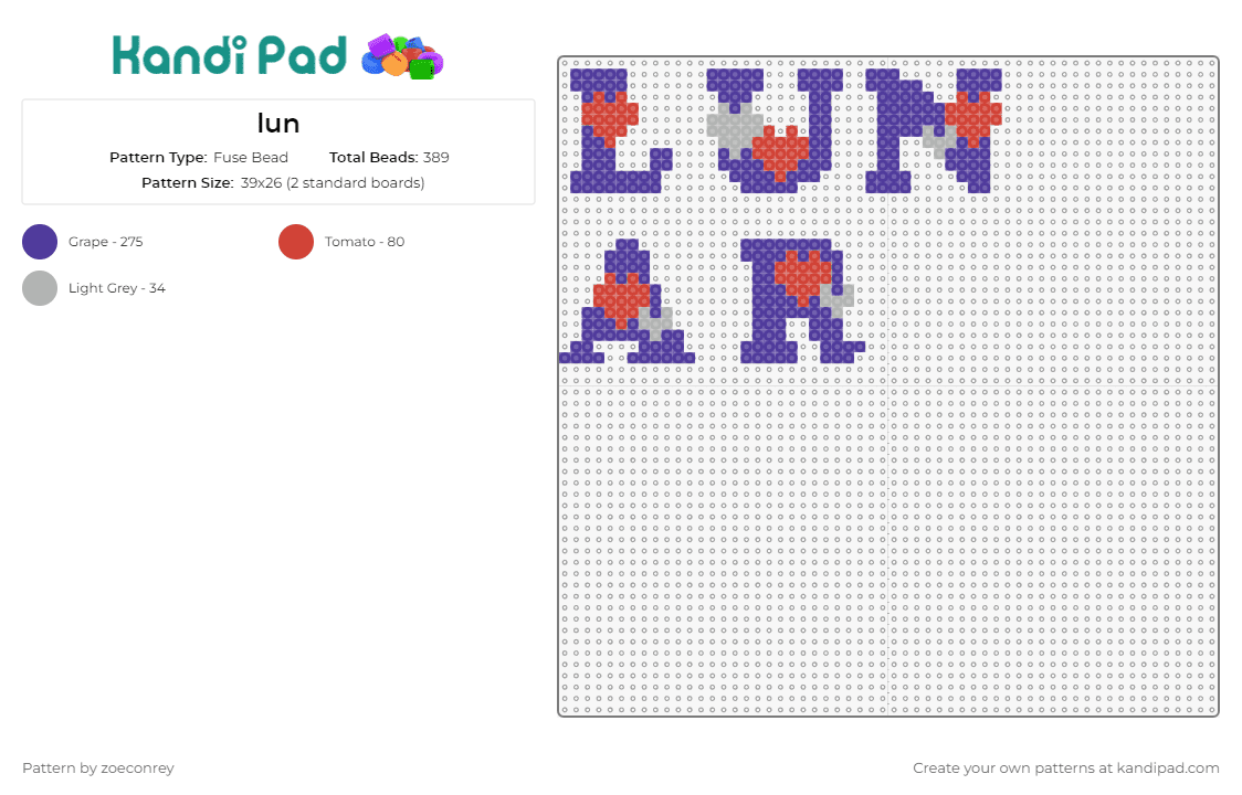 lun - Fuse Bead Pattern by zoeconrey on Kandi Pad - lunar eclipse,text,celestial,astronomy,whimsical,unique,personal,purple