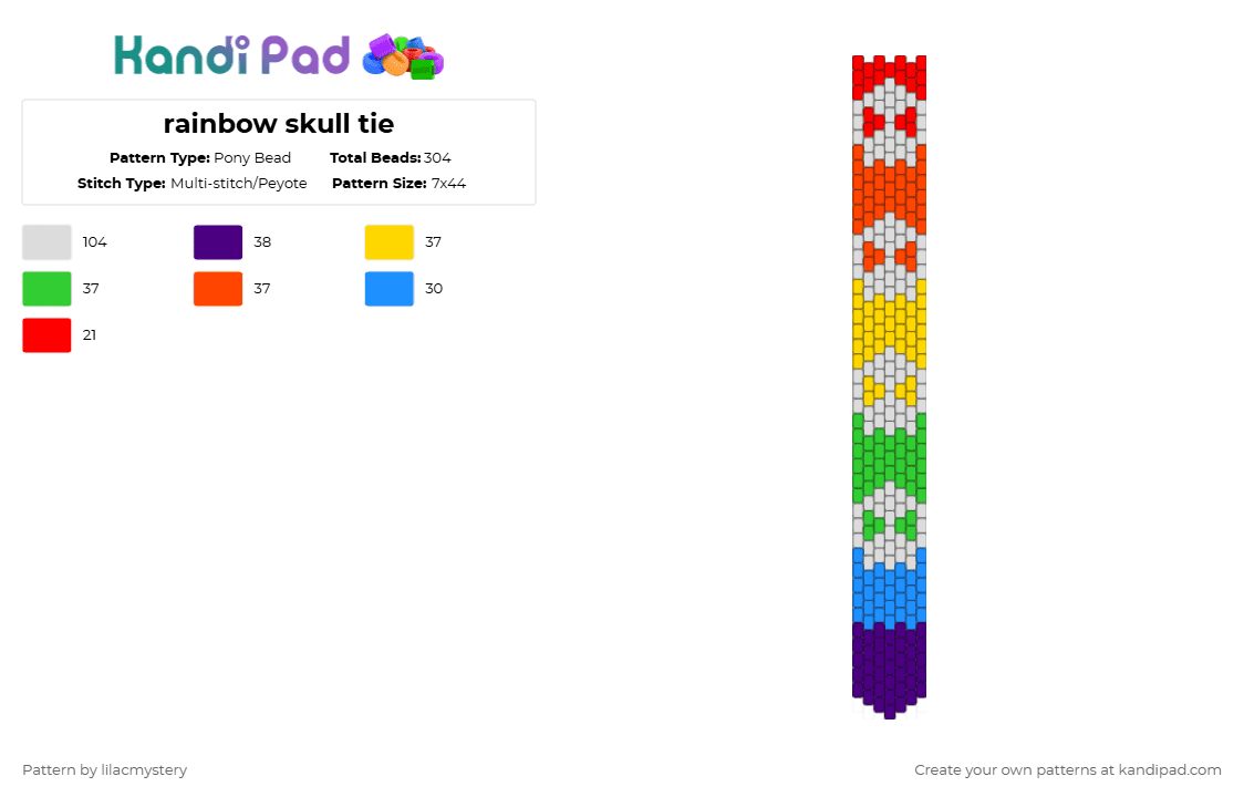 rainbow skull tie - Pony Bead Pattern by lilacmystery on Kandi Pad - purple,red,tie,skull,rainbow