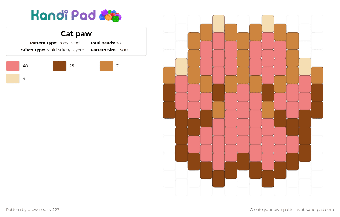 Cat paw - Pony Bead Pattern by browniebass227 on Kandi Pad - red,cat,paw,brown,kitty,lil baby