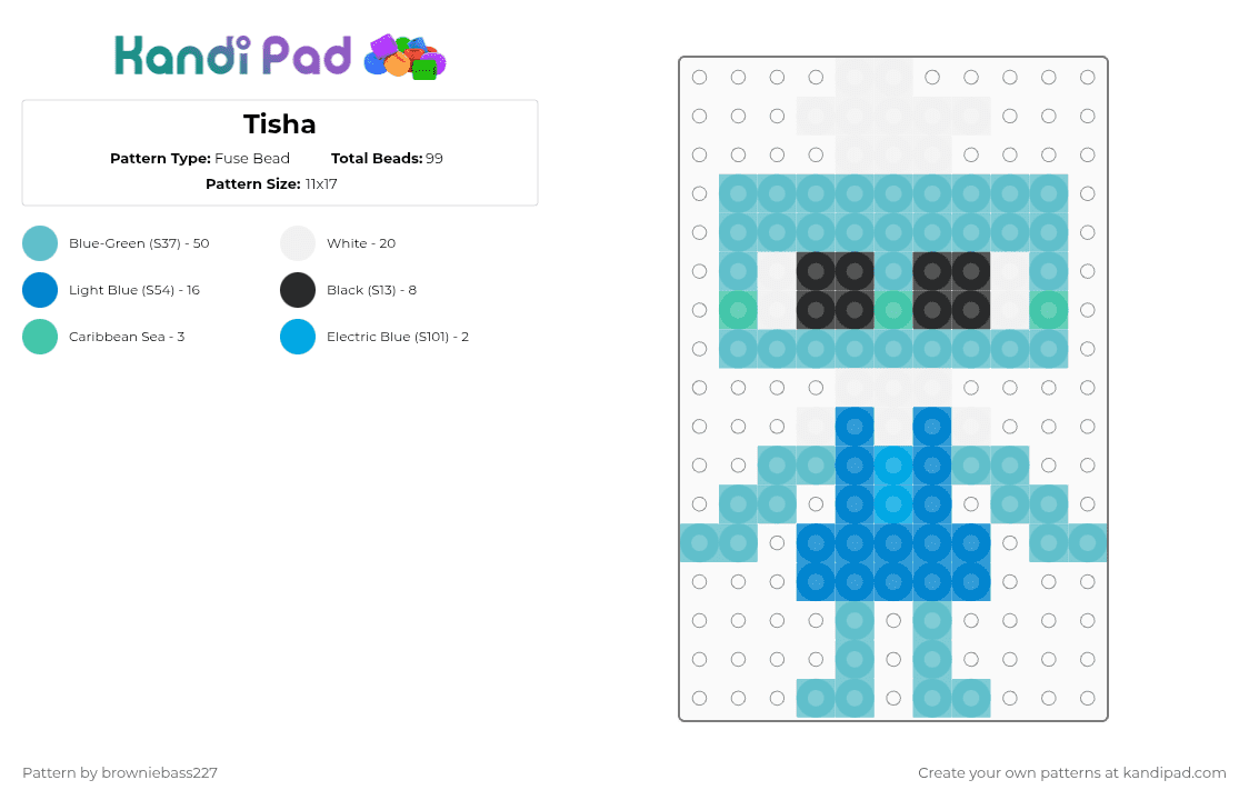 Tisha - Fuse Bead Pattern by browniebass227 on Kandi Pad - dandys world, dw, teal, tisha