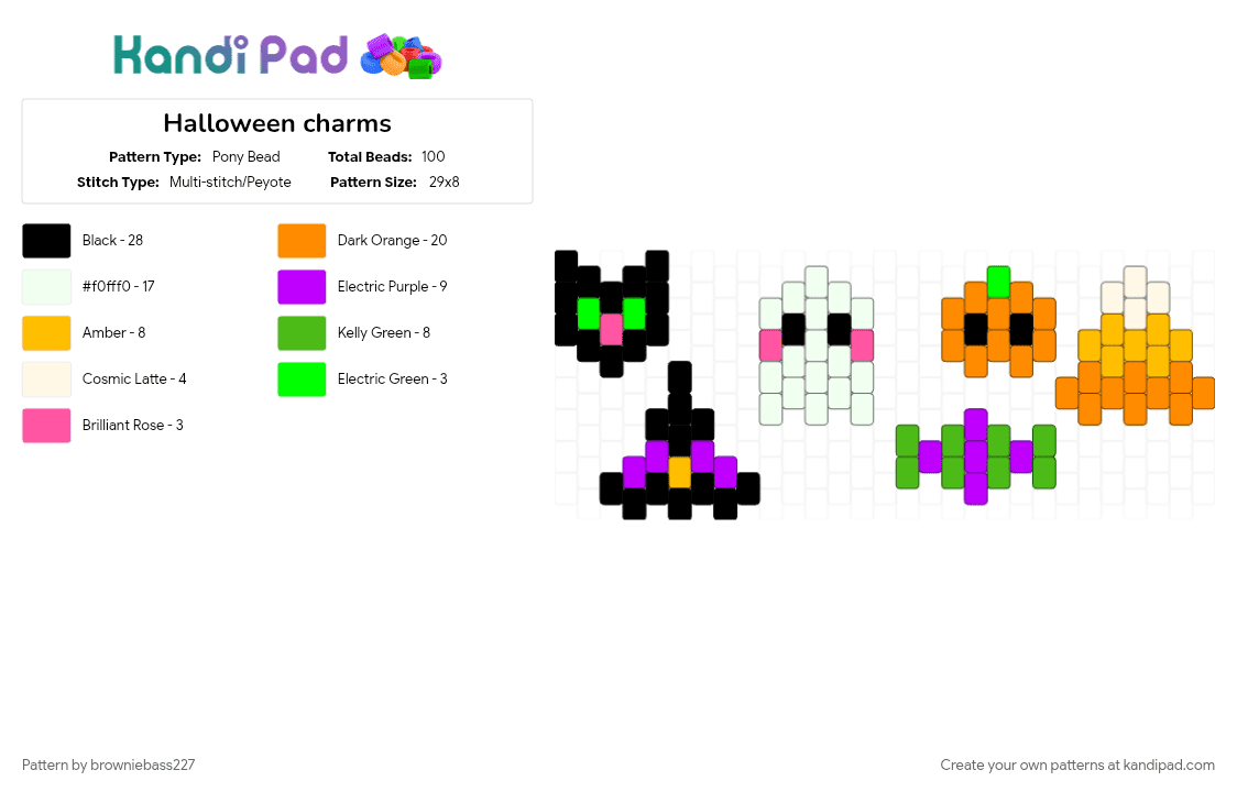 Halloween charms set - Pony Bead Pattern by browniebass227 on Kandi Pad - cat, character, cute, halloween, orange, pumpkin, white