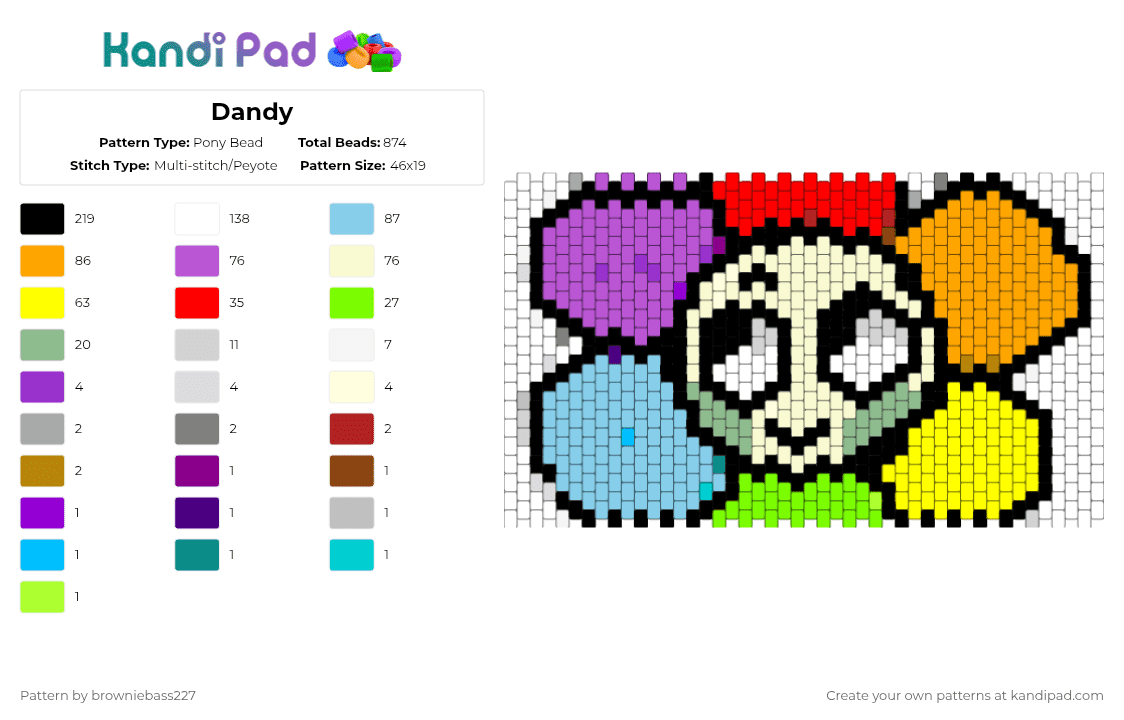 Dandy - Pony Bead Pattern by browniebass227 on Kandi Pad - white,pink,orange,light blue,yellow,colorful