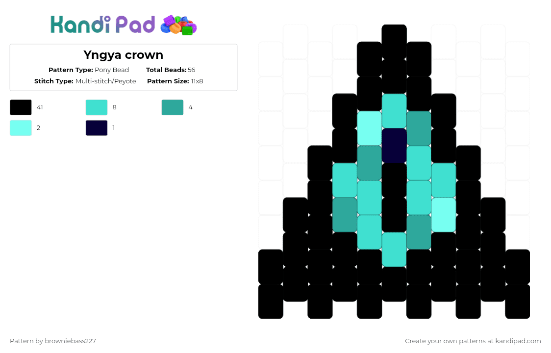 Yngya crown - Pony Bead Pattern by browniebass227 on Kandi Pad - black, charm, cotl, crown, cult of the lamb, light blue, teal, video game, yngya