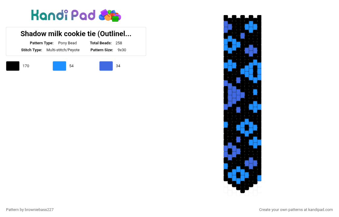 Shadow milk cookie tie (Outlineless) - Pony Bead Pattern by browniebass227 on Kandi Pad - black,blue,light blue,shadow,milk,crk,beast,cookie run kingdom,tie,odd stitch,dandys world