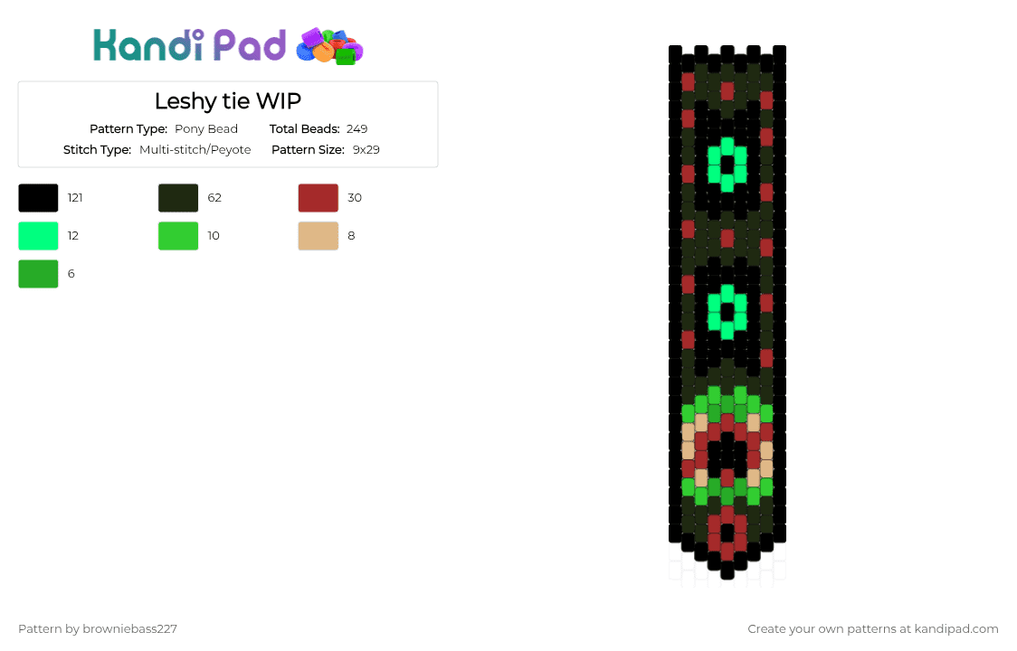Leshy tie WIP - Pony Bead Pattern by browniebass227 on Kandi Pad - black,green,red,leshy,tie,flower,cult of the lamb