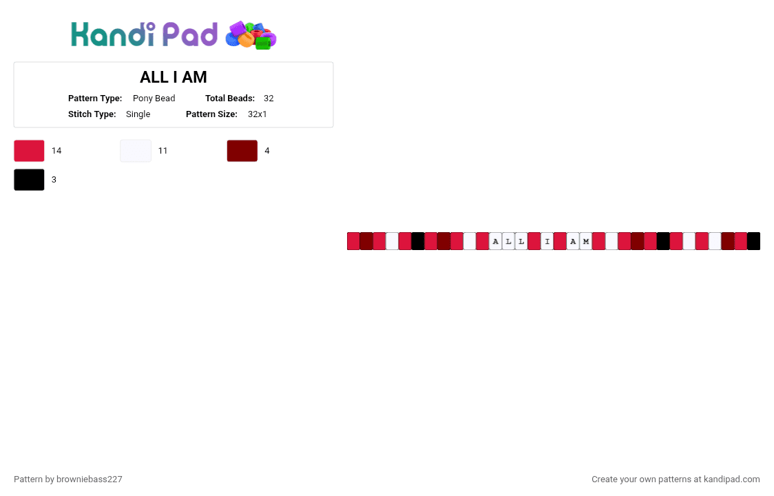 ALL I AM - Pony Bead Pattern by browniebass227 on Kandi Pad - red,song,tadc,the amazing digital circus,caine,music,song single