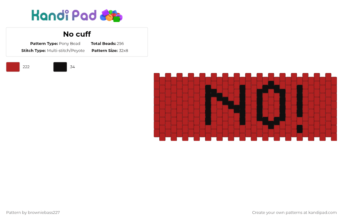 No cuff - Pony Bead Pattern by browniebass227 on Kandi Pad - red,no,cuff