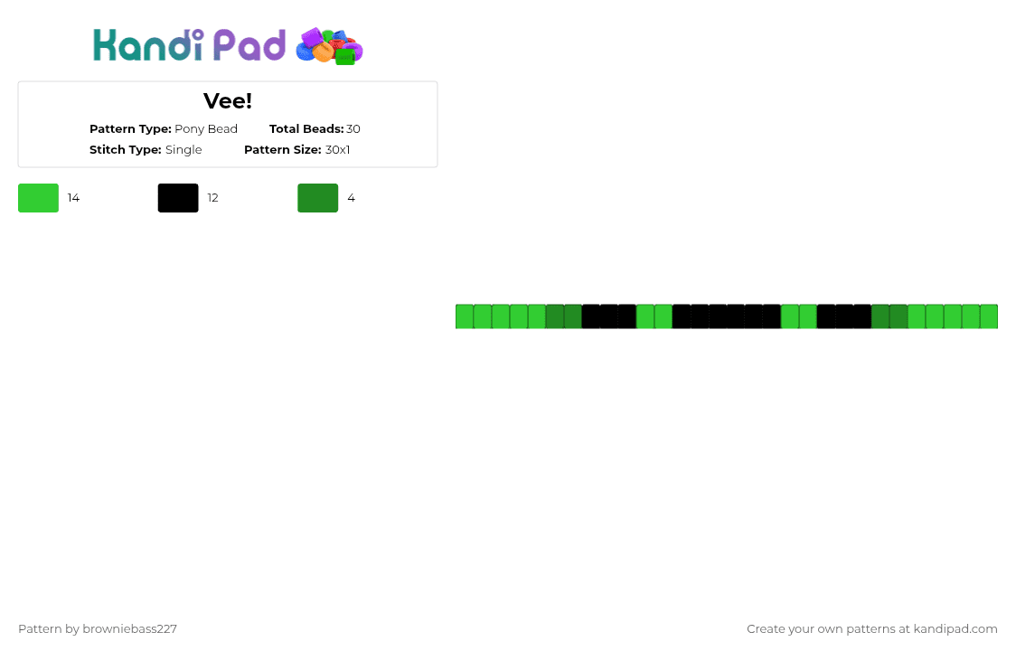Vee! - Pony Bead Pattern by browniebass227 on Kandi Pad - green,black