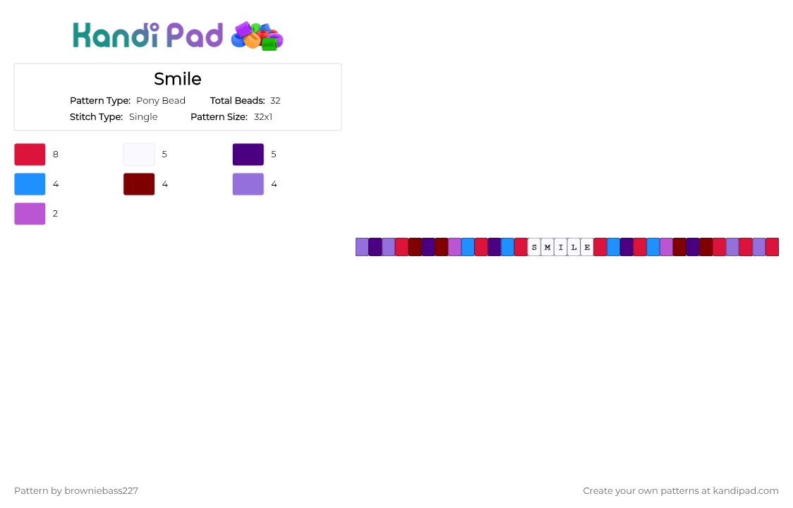 Smile - Pony Bead Pattern by browniebass227 on Kandi Pad - red,purple,tadc,ragatha,song,song single,the amazing digital circus