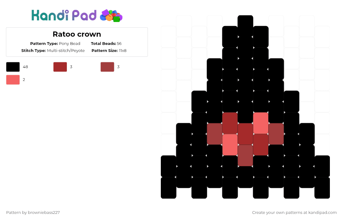 Ratoo crown - Pony Bead Pattern by browniebass227 on Kandi Pad - black, charm, colt, crown, cult of the lamb, heart, ratoo, small, video game
