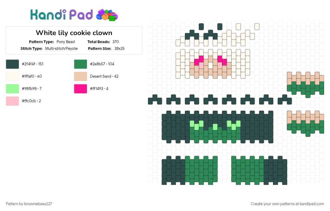 White lily cookie clown - Pony Bead Pattern by browniebass227 on Kandi Pad - clown, cookie run kingdom, crk, crk ancient, white lily, white lily cookie