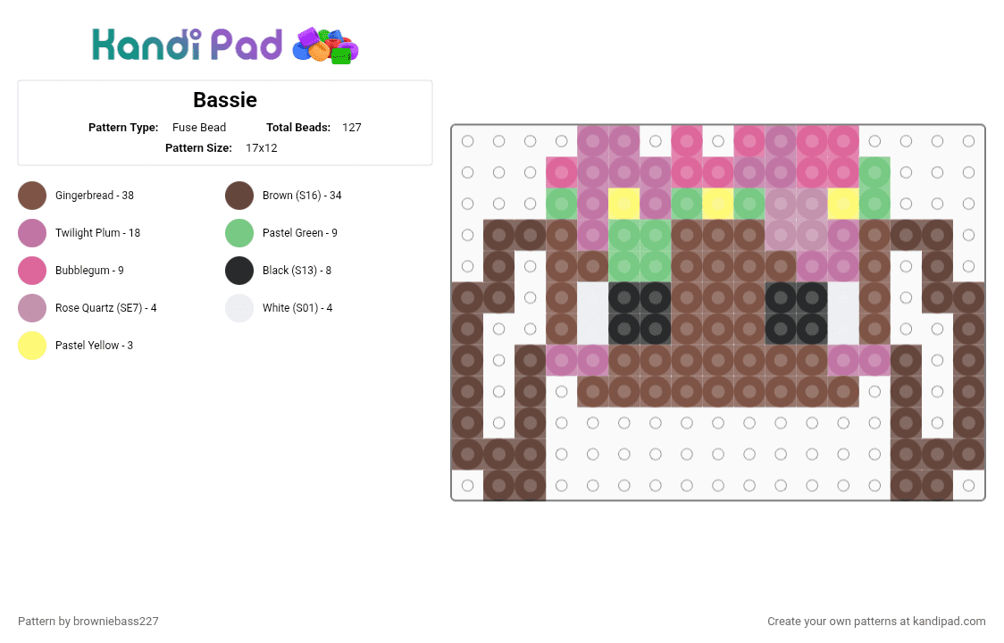 Bassie - Fuse Bead Pattern by browniebass227 on Kandi Pad - tan,pink,brown,cotdflowers,dandysworld,dandy,dw,dw main,bassie,bassie dandys world