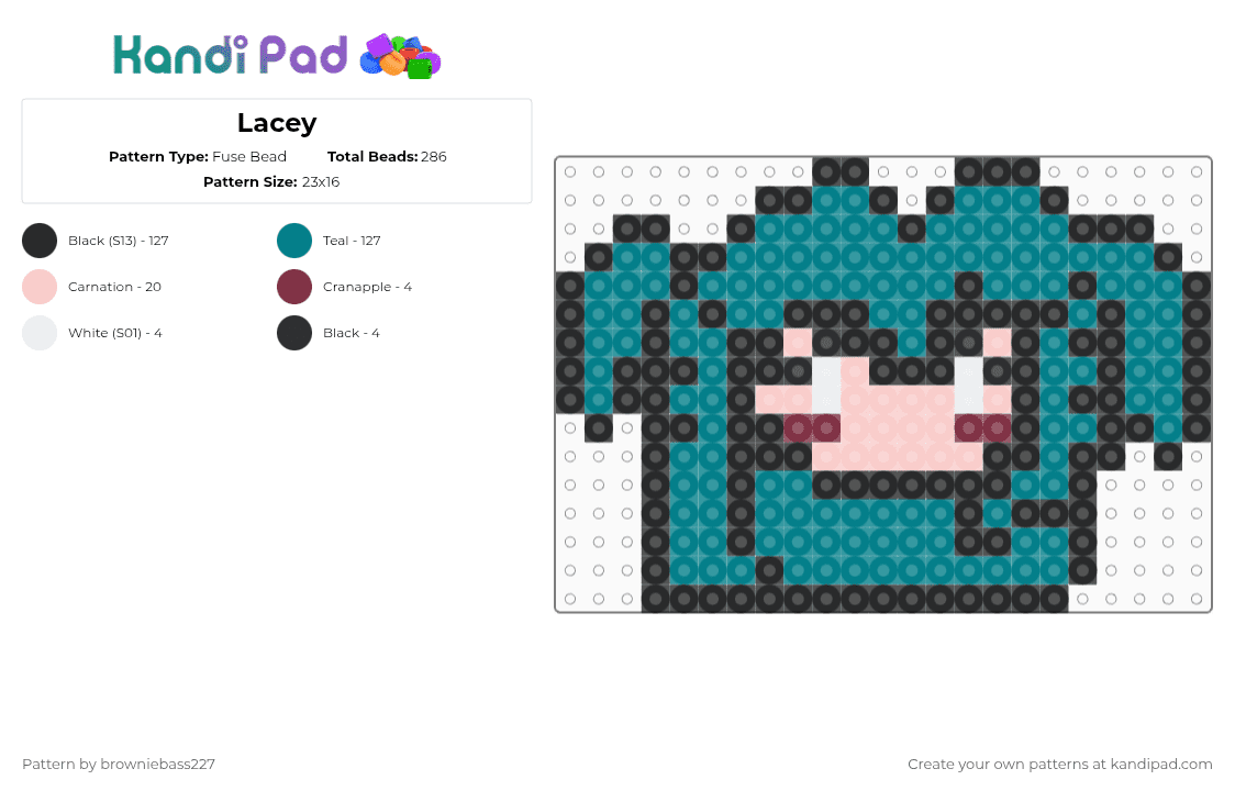 Lacey - Fuse Bead Pattern by browniebass227 on Kandi Pad - teal,lacey,lacey games,lacey charm,charm,cute,entertaining girls since 2004,still reading,read something else