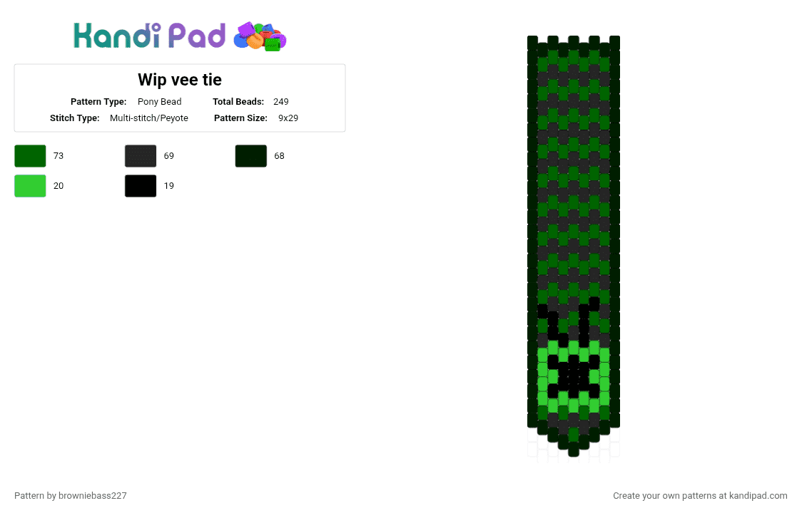 Wip vee tie - Pony Bead Pattern by browniebass227 on Kandi Pad - black,green,vee,tie,tv