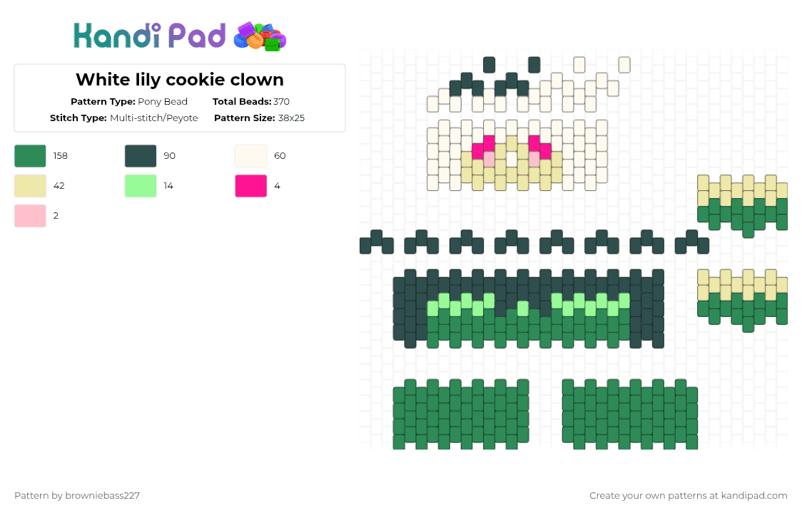White lily cookie clown - Pony Bead Pattern by browniebass227 on Kandi Pad - crk,cookie run kingdom,clown,white lily cookie,crk ancient,white lily
