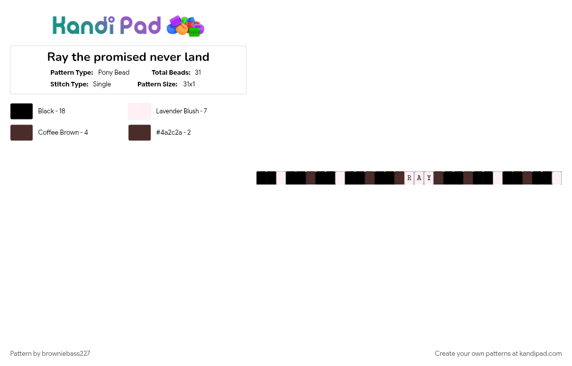 Ray the promised never land - Pony Bead Pattern by browniebass227 on Kandi Pad - anime, brown, character, emma, ray, the promised neverland, tpnl, white