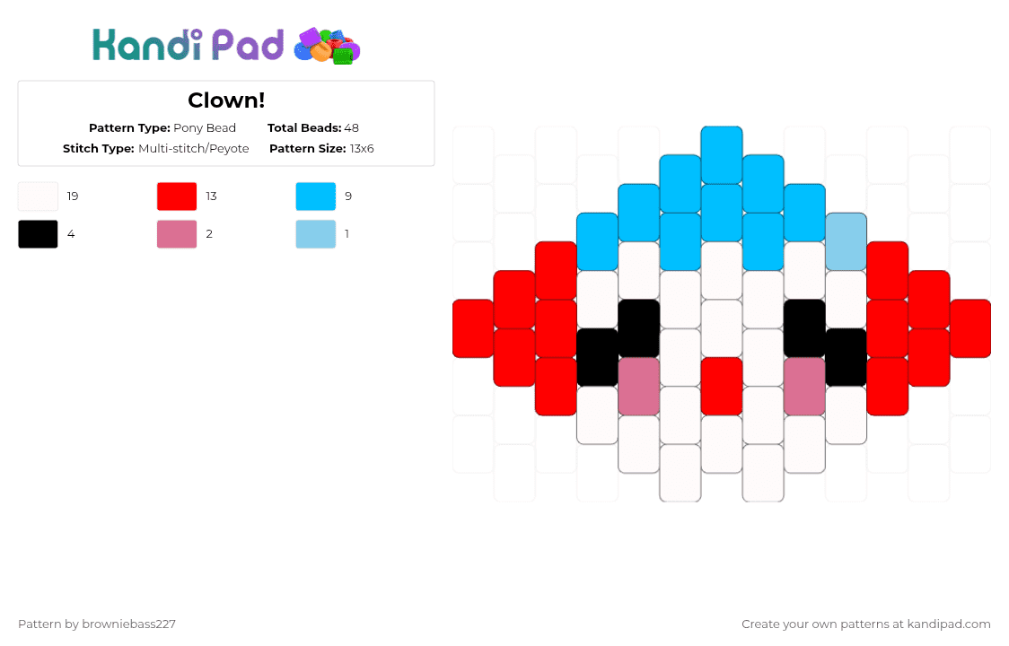 Clown! - Pony Bead Pattern by browniebass227 on Kandi Pad - red,light blue,clown,circus,bop