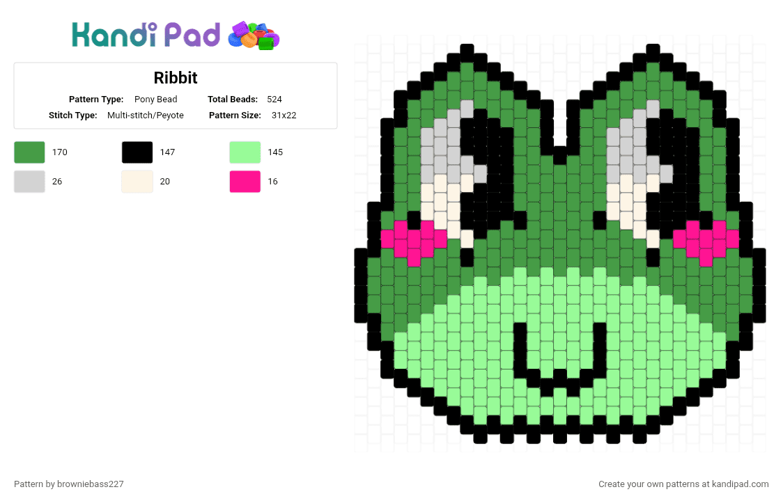 Ribbit - Pony Bead Pattern by browniebass227 on Kandi Pad - green,teal,tadc,abstracted,frog,the amazing digital circus,jax,pink