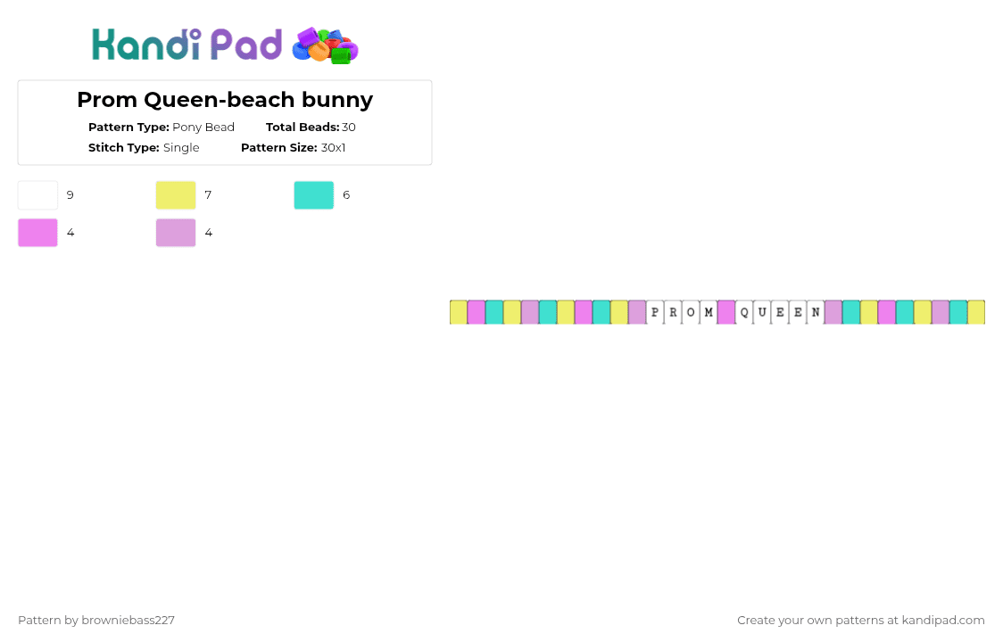 Prom Queen-beach bunny - Pony Bead Pattern by browniebass227 on Kandi Pad - yellow,pink,album,song,prom queen,beach bunny