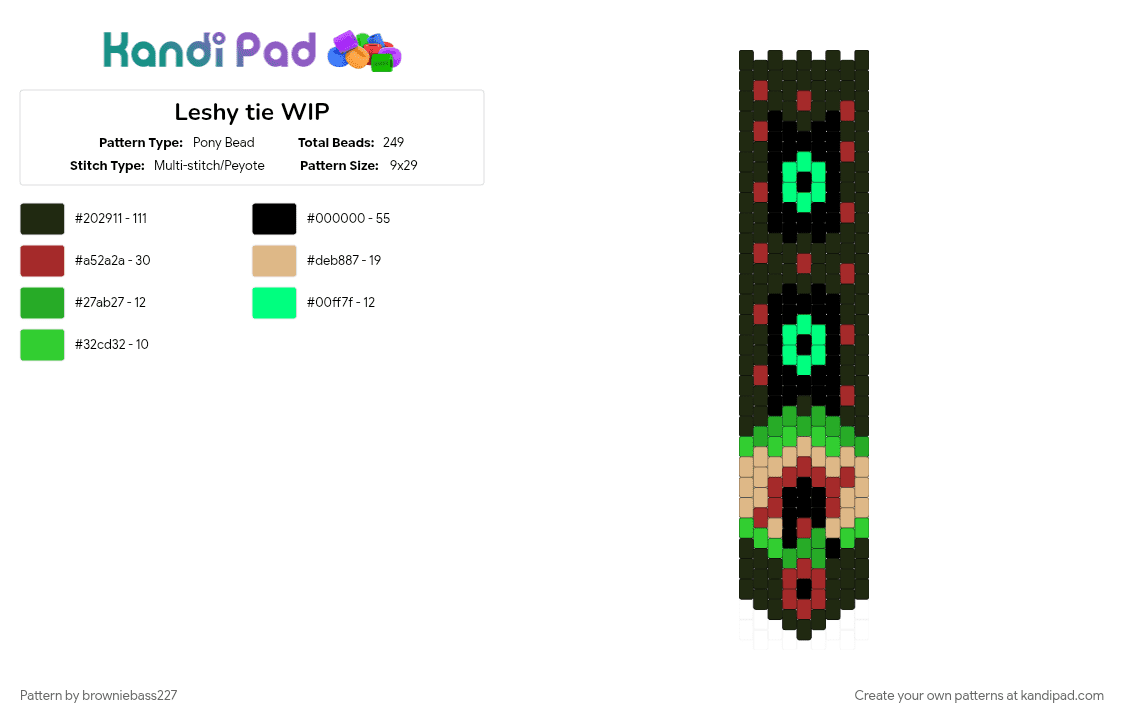 Leshy tie WIP - Pony Bead Pattern by browniebass227 on Kandi Pad - black, cult of the lamb, flower, green, leshy, red, tie