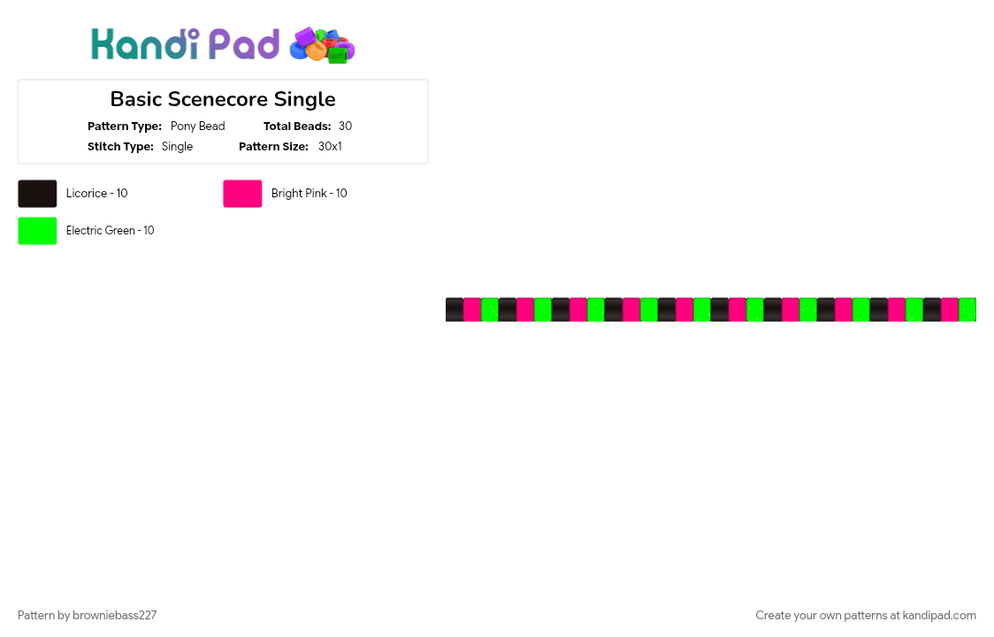 Basic Scenecore Single - Pony Bead Pattern by browniebass227 on Kandi Pad - black, bracelet, cotdscenekidfashion, green, idkwhattpputhere, pink, scenecore, single