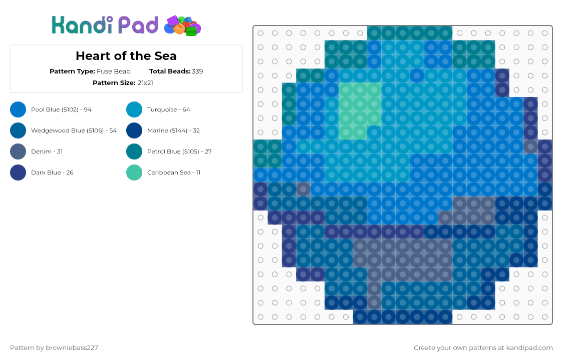 Heart of the Sea - Fuse Bead Pattern by browniebass227 on Kandi Pad - blue,heart of the sea,minecraft,mc,heart of the sea mc,sea,jem