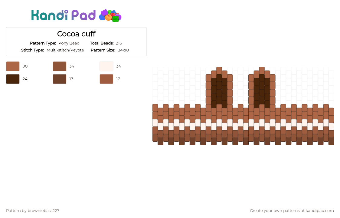 Cocoa cuff - Pony Bead Pattern by browniebass227 on Kandi Pad - tan,bunny,dandys world,dw,cocoa,bassie,chocolate,character,game