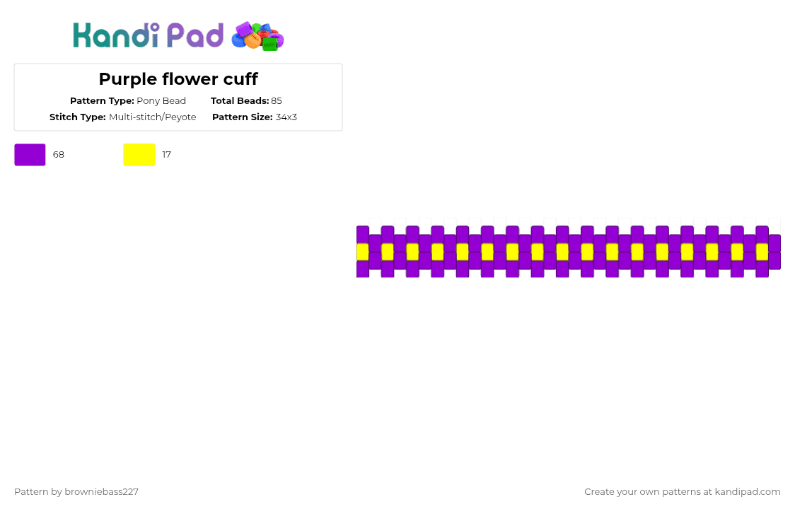 Purple flower cuff - Pony Bead Pattern by browniebass227 on Kandi Pad - purple,flower cuffs,flower cuff,beginner,purple flowers
