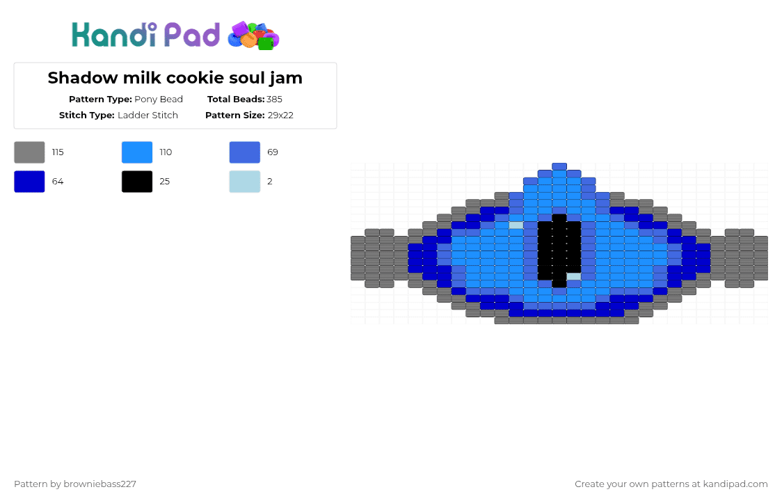 Shadow milk cookie soul jam - Pony Bead Pattern by browniebass227 on Kandi Pad - gray,light blue,smc,shadow milk cookie,soul jam,crk,cookie run kingdom,beast,blue,silver