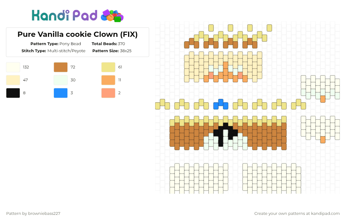 Pure Vanilla cookie Clown (FIX) - Pony Bead Pattern by browniebass227 on Kandi Pad - white,yellow,orange,beige,crk,pure vanilla cookie,pure vanilla,cookie run kingdom,crk ancients,clown