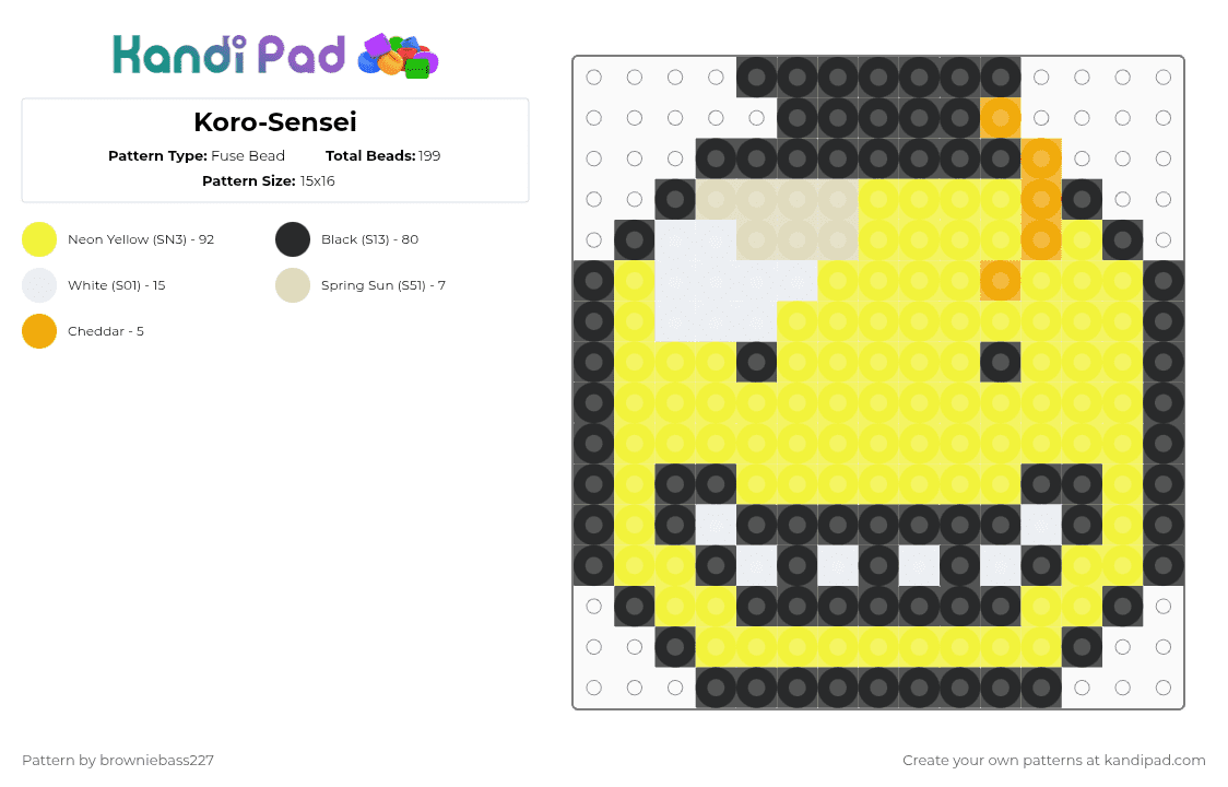 Koro-Sensei - Fuse Bead Pattern by browniebass227 on Kandi Pad - yellow,korosensei,assassination classroom,anime