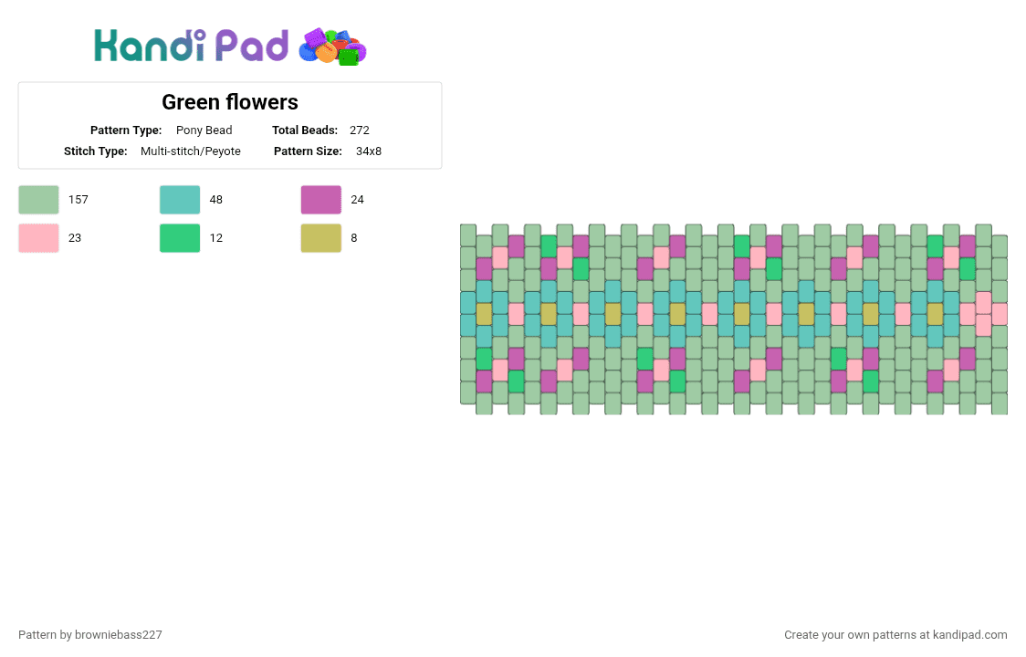 Green flowers - Pony Bead Pattern by browniebass227 on Kandi Pad - teal,lush,green,flower,spring