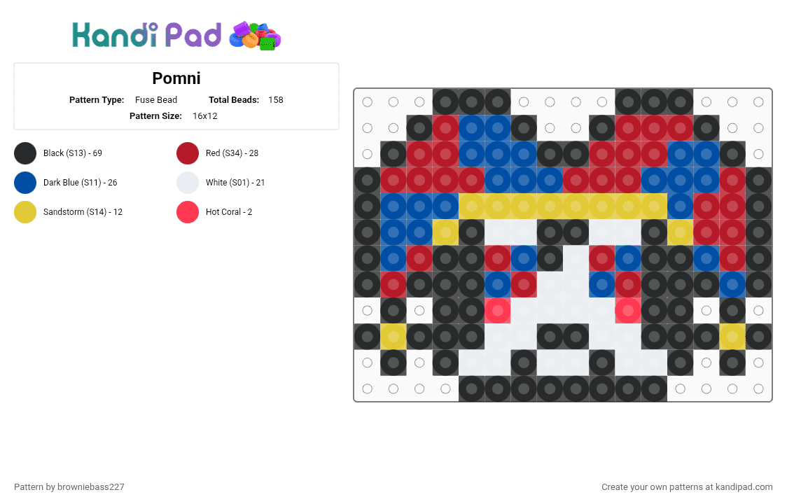 Pomni - Fuse Bead Pattern by browniebass227 on Kandi Pad - blue,red,pomni,tadc,jester