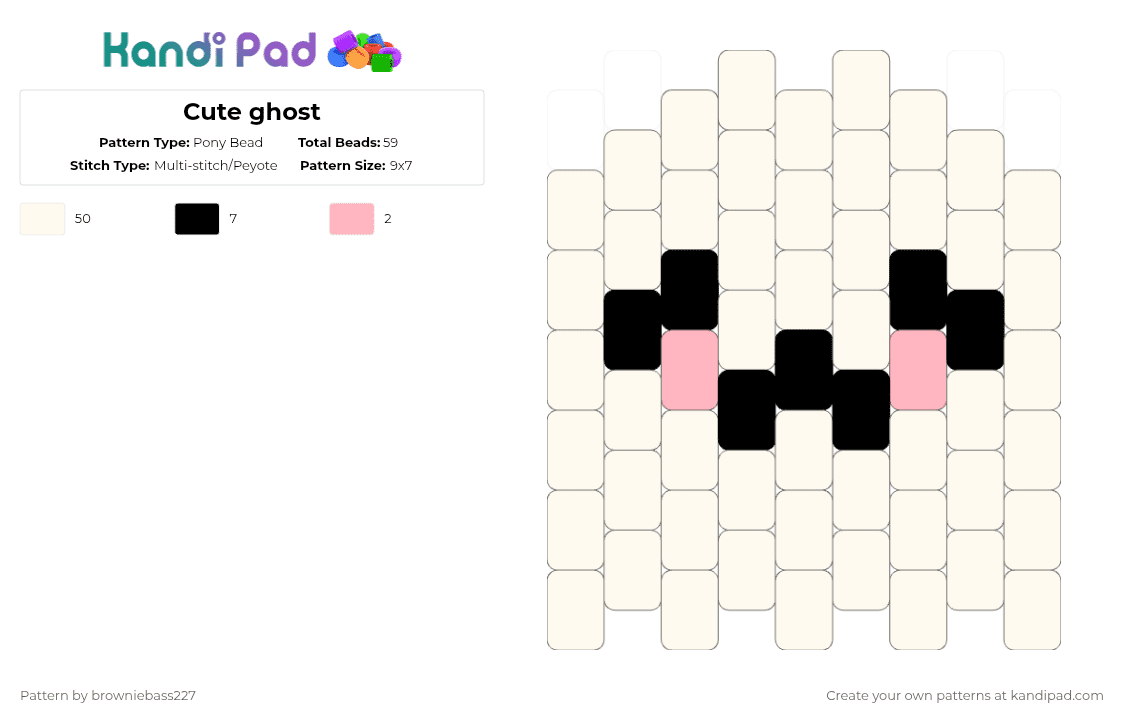 Cute ghost - Pony Bead Pattern by browniebass227 on Kandi Pad - white,cotdhalloween2025,ghost,cute ghost,black