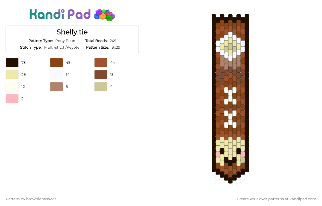 Shelly tie - Pony Bead Pattern by browniebass227 on Kandi Pad - brown,red,shelly,dandys world,dw,main,fossil,tie,cute