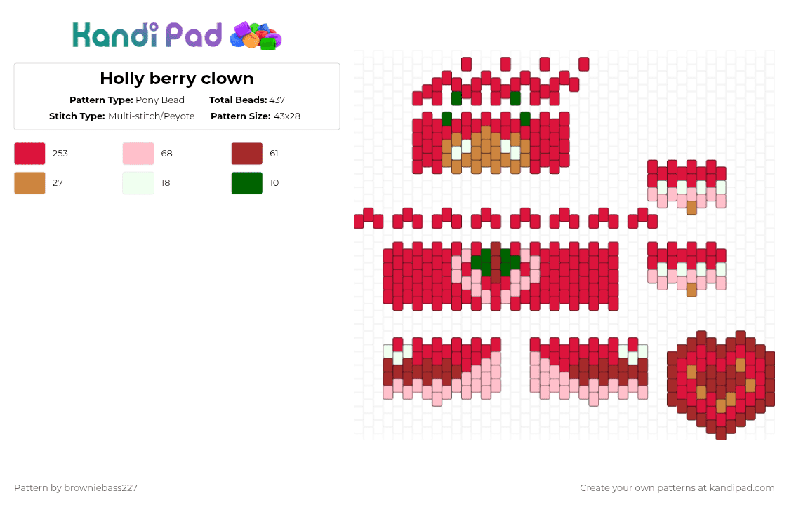 Holly berry clown - Pony Bead Pattern by browniebass227 on Kandi Pad - red,crk,cookie run kingdom,holly berry,holly berry cookie,clown