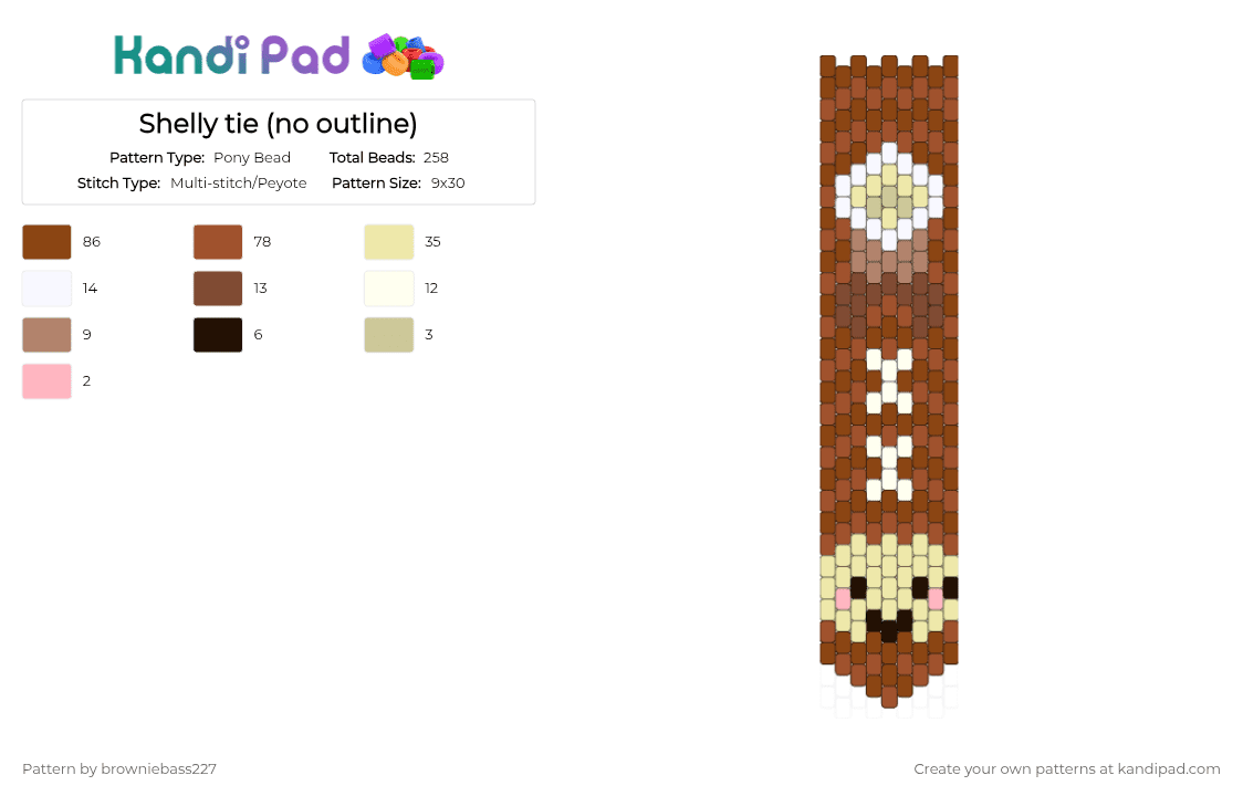 Shelly tie (no outline) - Pony Bead Pattern by browniebass227 on Kandi Pad - brown, cute, dandys world, dw, fossil, main, red, shelly, tie