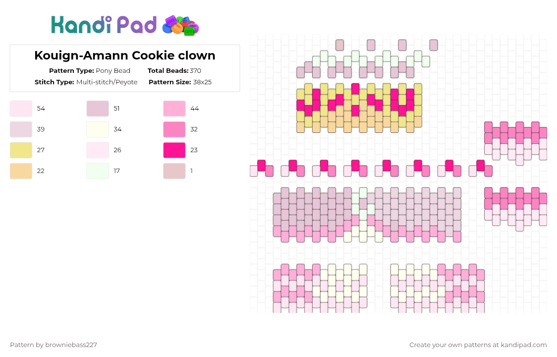 Kouign-Amann Cookie clown - Pony Bead Pattern by browniebass227 on Kandi Pad - pink,crk,kouignamann cookie,cookie run kingdom,queen,knight,swirl,pastry,clown
