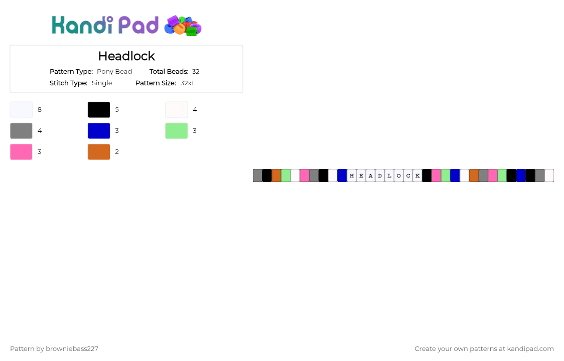Headlock - Pony Bead Pattern by browniebass227 on Kandi Pad - white,teal,pink,colorful,song,single,music