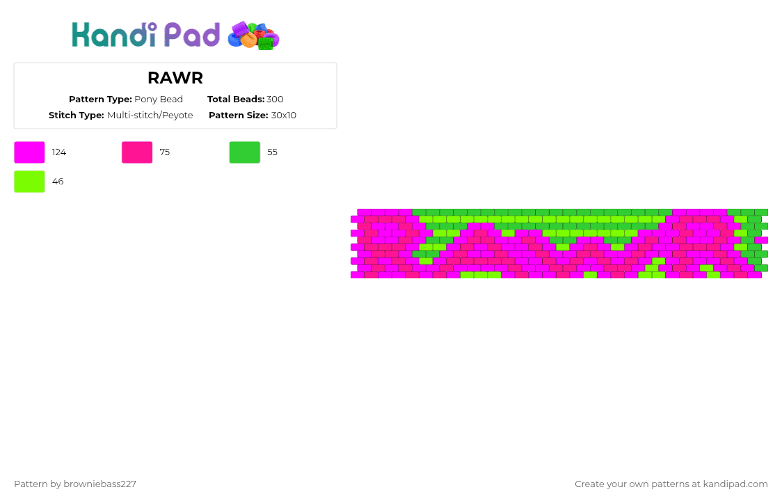 RAWR - Pony Bead Pattern by browniebass227 on Kandi Pad - pink,green,rawr,kandi