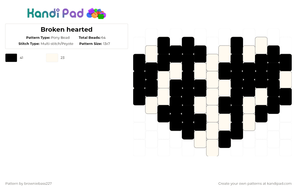 Broken hearted - Pony Bead Pattern by browniebass227 on Kandi Pad - white,black,heart,anti valentines day,soulless,stolen heart,broken heart