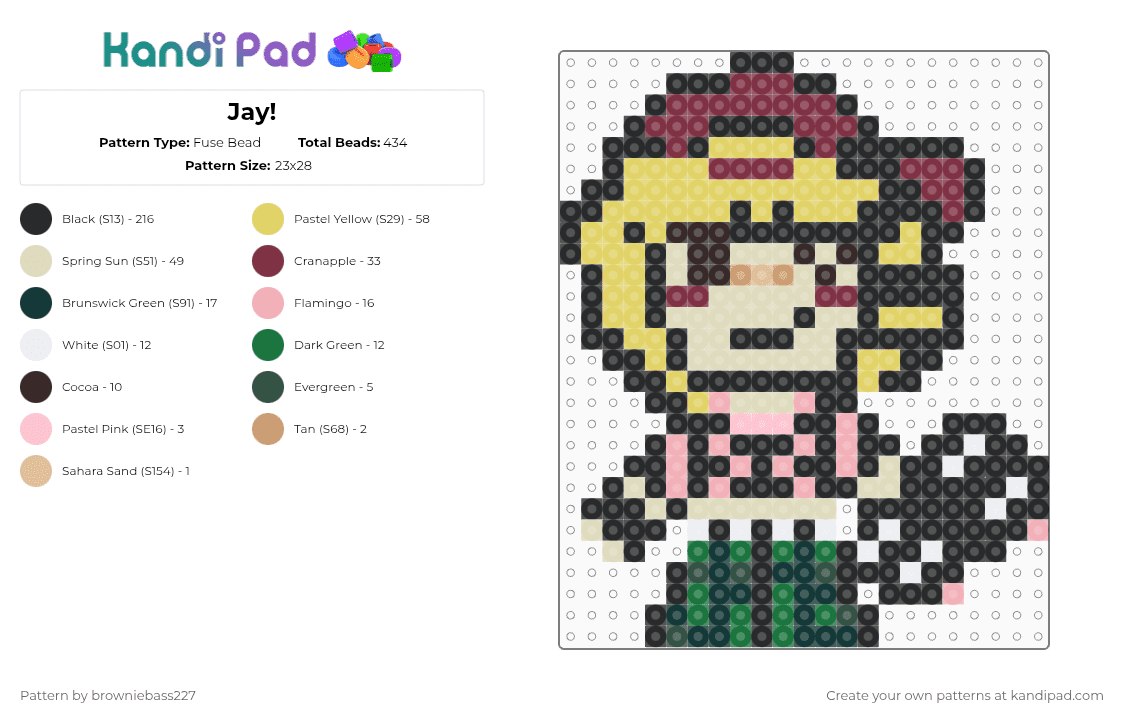 Jay! - Fuse Bead Pattern by browniebass227 on Kandi Pad - black,brown,yellow,beige,lacey games,skater girl jay,jay,skater girl,rip