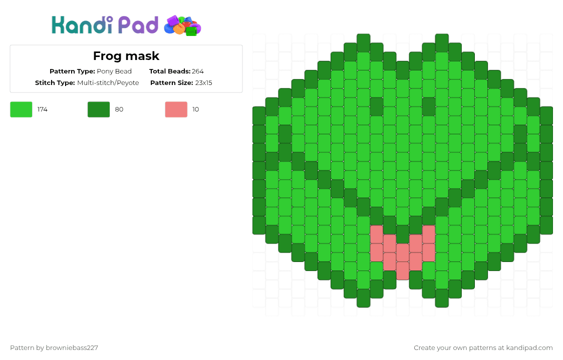 Frog mask - Pony Bead Pattern by browniebass227 on Kandi Pad - cute, frog, green, mask, silly