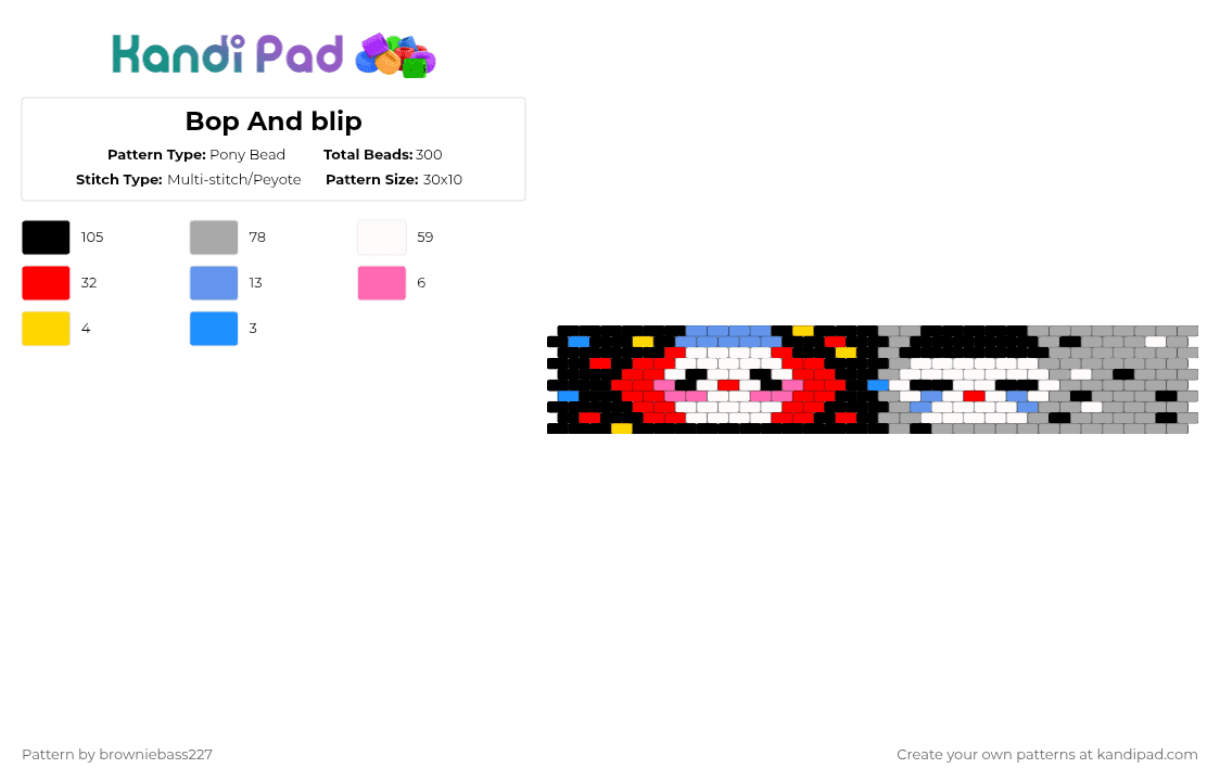 Bop And blip - Pony Bead Pattern by browniebass227 on Kandi Pad - red,beige,clown,colorful,simple,bop,blip,clowns