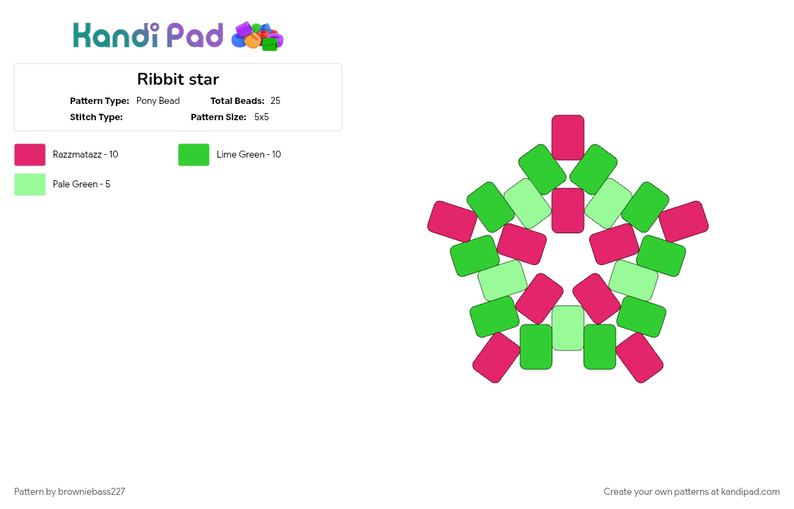 Ribbit star - Pony Bead Pattern by browniebass227 on Kandi Pad - abstraction, frog, green, indie show, jax, pink, tadc, the amazing digital circus, tv show