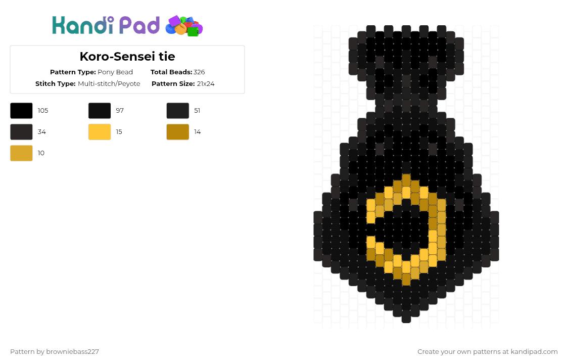 Koro-Sensei tie - Pony Bead Pattern by browniebass227 on Kandi Pad - black,yellow,gold,assassination classroom,tie,moon,korosensei